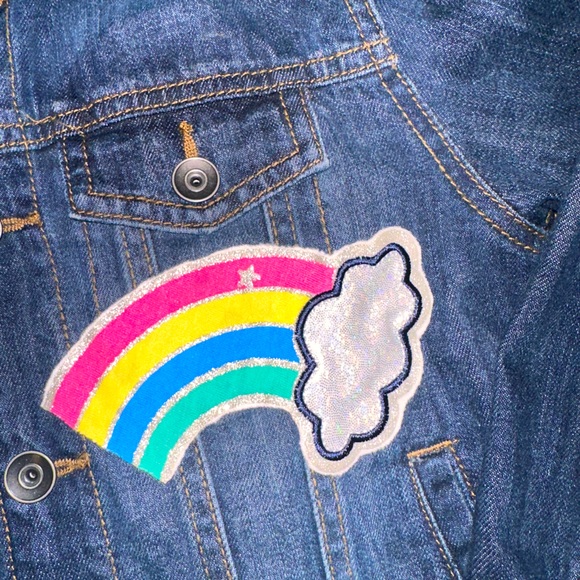 The Childrens Place Embellished Denim Jean Jacket Sequin Heart Patches S(5-6) - Picture 5 of 7